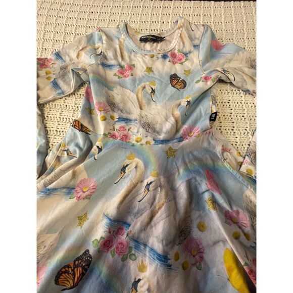 Rock Your Kid Girls’ Long Sleeve Dress – Size 6, Swan & Rainbow Print, Cotton - Picture 2 of 7